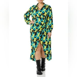 Terea NWT Women's Maxi Raina Drapped Crossover Dress Yelloe Blue Multi XL